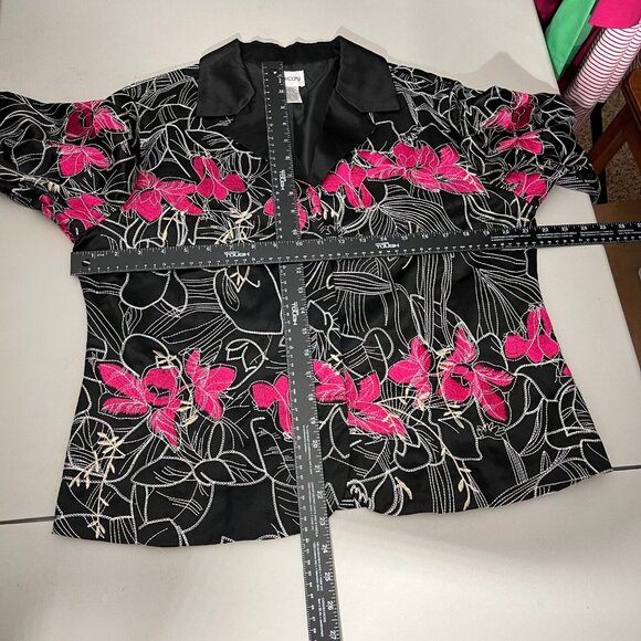 Chicos 2 Blazer Jacket Womens Large Embroidered Floral Silk Cotton Button Up L - Picture 2 of 10